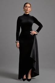 Black Velvet High-Low Formal Dress