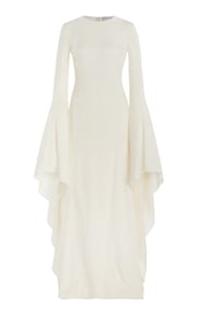 Sigrud Draped Maxi Dress in Ivory Wool Silk Gauze