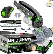 Mini Chainsaw Cordless,[2025 Upgraded] 6 Inch Portable Electric Chain Saw w/Automatic Oiler/Battery Powered Small Handheld Saw w/Security Lock Trees Branches Trimming,Wood Cutting.