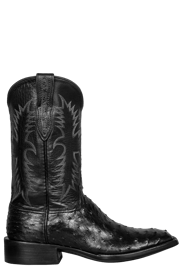 Black Jack Full Quill Ostrich & Florence Buffalo Cowboy Boots - Black