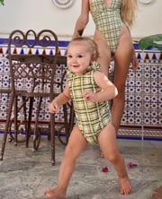 Green Plaid Matching Swim For Girls (Baby & Kids)