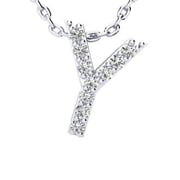 Letter Y Diamond Initial Necklace In Sterling Silver With 10 Diamonds, 18 Inches