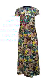La DoubleJ - Black, Green, & Multicolor Floral Print Short Sleeve Maxi Dress Sz XS