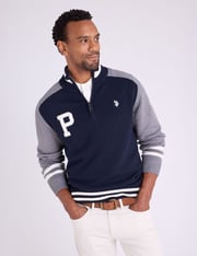 1/4 ZIP PATCH VARSITY SWEATER