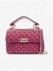 Valentino Rockstud Spike Top Handle Bag Fuschia Leather Medium