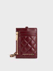 Burgundy Wisteria Quilted Braided-Strap Card Holder | CHARLES & KEITH
