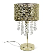 ValueLights Enna Gold Moroccan Style Bedside Table Lamp with Acrylic Jewel Droplet Drum Lampshade