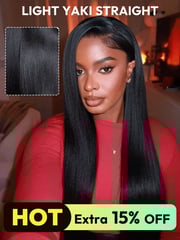 Light Yaki Straight Glueless LayerCut Drawstring Lace Front Wig - Silk Press C Part Wigs
