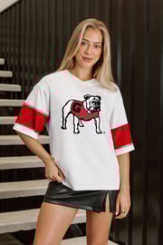 GEORGIA BULLDOGS DOMINANCE RHINESTONE STRIPE VARSITY TEE