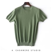 Mens Short Sleeve Pure Cashmere Sweater Crew Neck Textured Knit Tops