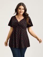 Heart Print Ruched Bust Stretchy Top