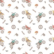 Watercolor Scattered Dirt Bikes Fabric
