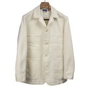 Coverall jacket in yukizarashi undyed cotton sashiko