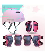 Jaspo Sx 4 Ultra Protective Set for Skating -  Cycling Helmet Set with Knee Pads Elbow Pads Wrist Guards -  Adjustable Helmet -  Protective Gear Set for Bicycle Roller Skating Skateboarding (Small - Pink)