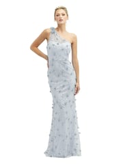 One-Shoulder Fit and Flare 3D Floral Embroidered Dress
