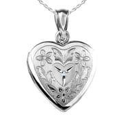 Sterling Silver Floral Heart Photo Locket with Diamond