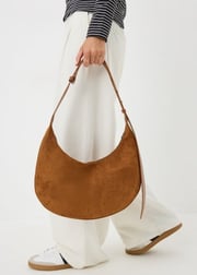Tan Faux Suede Slouch Shoulder Bag