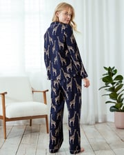 Petite Organic Cotton Giraffe Print Long Pyjama Set - Navy