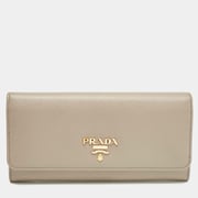Prada Grey Leather Logo Flap Continental Wallet