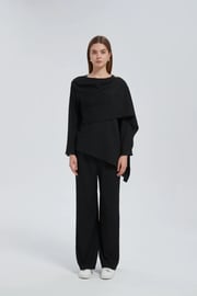 Black Side Draped Pants Set