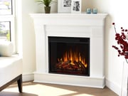 Chateau Corner Electric Fireplace Mantel Package in White
