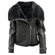 Womens Black Merino Sheepskin Leather Jacket-Petworth