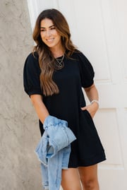 Subtle Textured Diamonds Puff Sleeve Dress