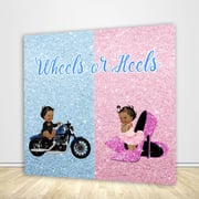 Wheels or Heels Gender Reveal Backdrop