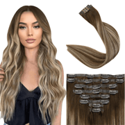 PU Seamless Clip in Extensions 100% Remy Human Hair 8 Pieces Balayage Highlights (#4/24/4)