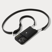Hailey Side Slot Leather Crossbody Bandolier - Black/Silver