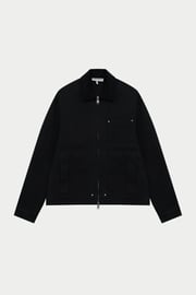 TWILL CONTRAST COLLAR JACKET - WASHED BLACK