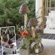 37 Inch Gigantic Distressed Metal Mushroom Yard Stakes, Set of 2