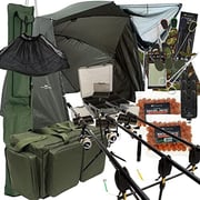 Carp Fishing Setup 3pc 12ft 2/3 Rods & Reels Bite Alarms Net Pod Carryall Bag Rod Holdall Brolly