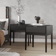 Mid-Century Fluted Nightstands Black Oak (Set of 2)