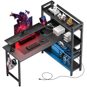 L-Shaped LED Gaming Desk with Monitor Stand