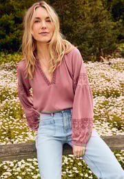 Embroidered Gauze Blouson Sleeve Top