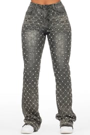 Sareka Grey Wash Rhinestone Stacked Flare Jean