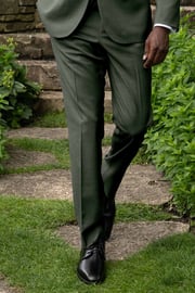 "Sharkskin" Forest Green Plain Front Pants