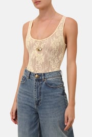 Lace Scoop Neck Bodysuit Cream