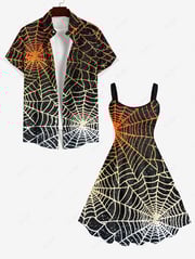 Halloween Costume Ombre Spider Web Print Plus Size Matching Outfit For Couples