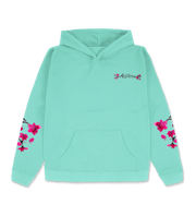 Heritage Teal Cherry Blossom-Embroidered Cotton Hoodie