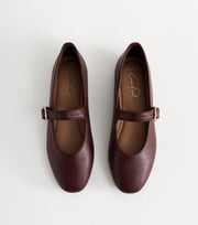 Dark Burgundy Faux Leather High Vamp Mary Janes Ballerina Flats
