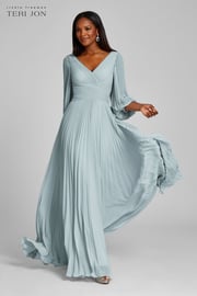 Chiffon Puff Sleeve Pleated VNeck Gown