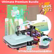 [Ultimate Premium Bundle] HTVRONT Manual Heat Press Machine 15" x 15" 110V + Everything Bundle (Heat Transfer Vinyl, Sublimation Materials, Mini Heat Press Machine, Tools)