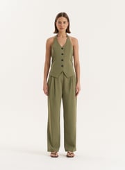 Khaki Tailored Straight Leg Trousers- Sabrina