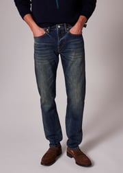 Tapered-Fit Vintage-Wash Crosshatch Stretch Jeans