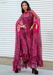 Feather Trim Printed Maxi Dress