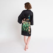 Silk Handpainted Peacock Short Kimono Robe