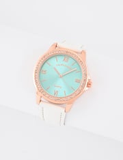 LADIES BLUE FACE WATCH WITH GOLD ACCENT