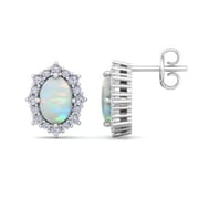 2 Carat Oval Shape Opal and Diamond Earrings In 14K White Gold (J-K, I1-I2)